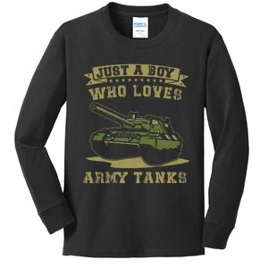 Just A Boy Who Loves Army Tanks Military Ww2 Tanks Kids Long Sleeve Shirt