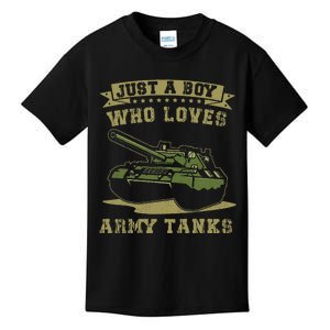 Just A Boy Who Loves Army Tanks Military Ww2 Tanks Kids T-Shirt