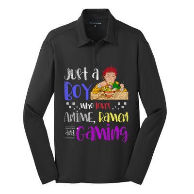 Just A Boy Who Loves Anime Ramen And Gaming Gamer Silk Touch Performance Long Sleeve Polo