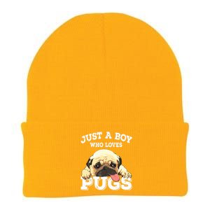 Just A Boy Who Loves Pugs Funny Pug Lover Gift For Boy Knit Cap Winter Beanie