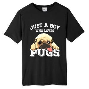 Just A Boy Who Loves Pugs Funny Pug Lover Gift For Boy Tall Fusion ChromaSoft Performance T-Shirt