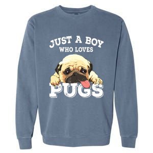 Just A Boy Who Loves Pugs Funny Pug Lover Gift For Boy Garment-Dyed Sweatshirt