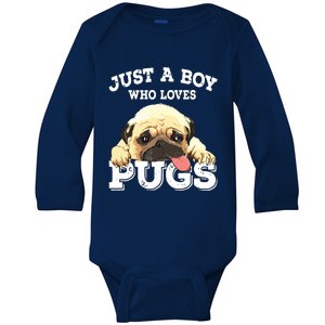 Just A Boy Who Loves Pugs Funny Pug Lover Gift For Boy Baby Long Sleeve Bodysuit