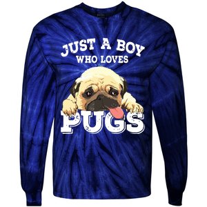 Just A Boy Who Loves Pugs Funny Pug Lover Gift For Boy Tie-Dye Long Sleeve Shirt