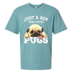 Just A Boy Who Loves Pugs Funny Pug Lover Gift For Boy Sueded Cloud Jersey T-Shirt