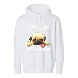 Just A Boy Who Loves Pugs Funny Pug Lover Gift For Boy Garment-Dyed Fleece Hoodie