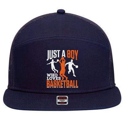 Just A Boy Who Loves Basketball Player Sport Basketball 7 Panel Mesh Trucker Snapback Hat