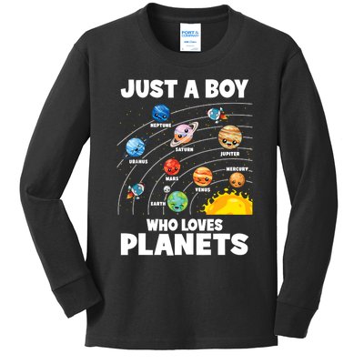 Just A Boy Who Loves Planets Solar System Astrology Space Kids Long Sleeve Shirt