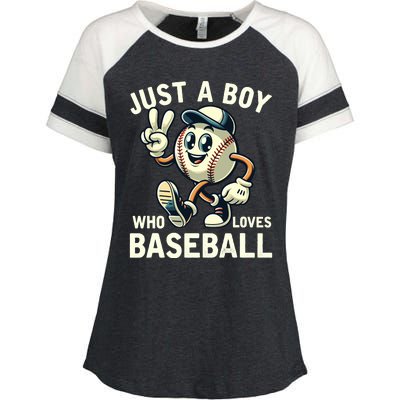 Just A Boy Who Loves Baseball Boy Enza Ladies Jersey Colorblock Tee