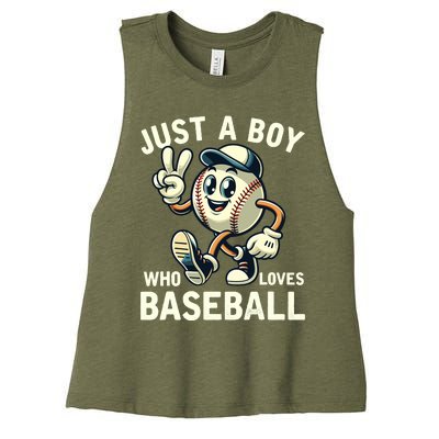 Just A Boy Who Loves Baseball Boy Women's Racerback Cropped Tank