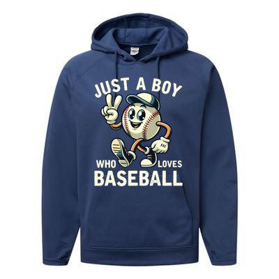 Just A Boy Who Loves Baseball Boy Performance Fleece Hoodie