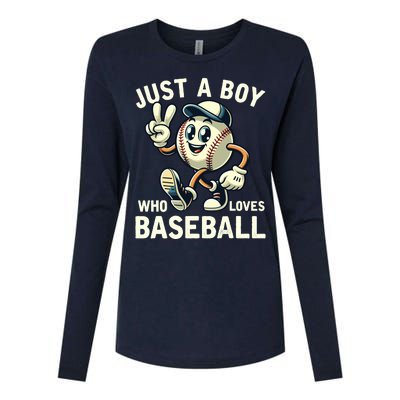 Just A Boy Who Loves Baseball Boy Womens Cotton Relaxed Long Sleeve T-Shirt