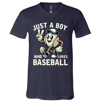 Just A Boy Who Loves Baseball Boy V-Neck T-Shirt