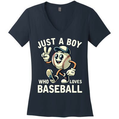 Just A Boy Who Loves Baseball Boy Women's V-Neck T-Shirt