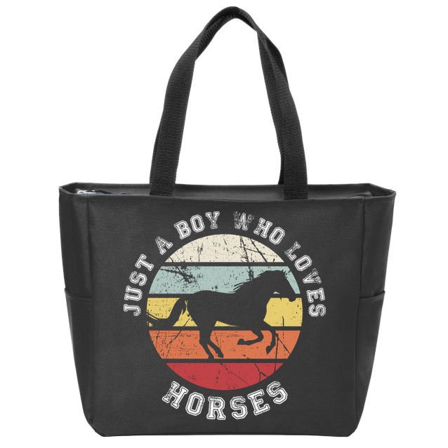 Just A Boy Who Loves Horses Cool Gift Horse Gift Zip Tote Bag