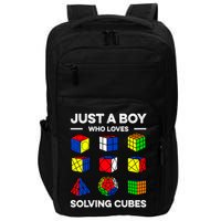 Just A Boy Who Loves Solving Cubes Speedcubing Cuber Impact Tech Backpack