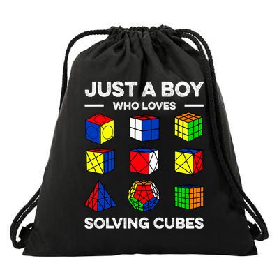 Just A Boy Who Loves Solving Cubes Speedcubing Cuber Drawstring Bag