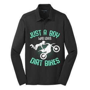 Just A Boy Who Loves Dirt Bikes Motocross Enduro Dirt Biking Silk Touch Performance Long Sleeve Polo