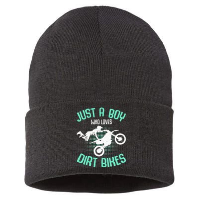 Just A Boy Who Loves Dirt Bikes Motocross Enduro Dirt Biking Sustainable Knit Beanie