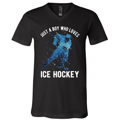 Just A Boy Who Loves Ice Hockey V-Neck T-Shirt