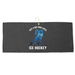 Just A Boy Who Loves Ice Hockey Large Microfiber Waffle Golf Towel