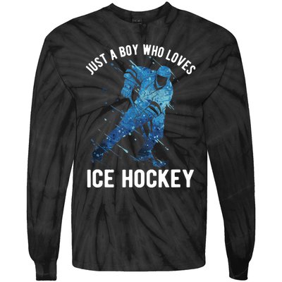 Just A Boy Who Loves Ice Hockey Tie-Dye Long Sleeve Shirt