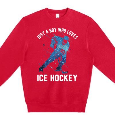 Just A Boy Who Loves Ice Hockey Premium Crewneck Sweatshirt