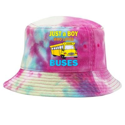 Just A Boy Who Loves School Buses & Cute Bus Lovers Tie-Dyed Bucket Hat