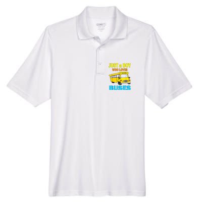 Just A Boy Who Loves School Buses & Cute Bus Lovers Men's Origin Performance Piqué Polo