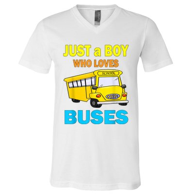 Just A Boy Who Loves School Buses & Cute Bus Lovers V-Neck T-Shirt