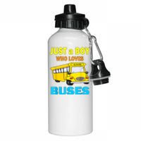 Just A Boy Who Loves School Buses & Cute Bus Lovers Aluminum Water Bottle