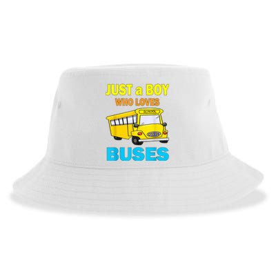 Just A Boy Who Loves School Buses & Cute Bus Lovers Sustainable Bucket Hat