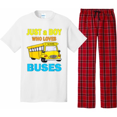 Just A Boy Who Loves School Buses & Cute Bus Lovers Pajama Set