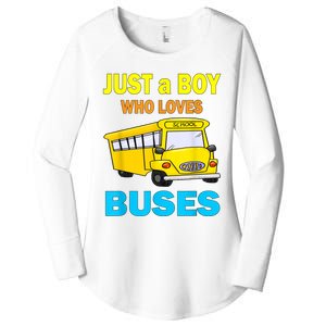 Just A Boy Who Loves School Buses & Cute Bus Lovers Women's Perfect Tri Tunic Long Sleeve Shirt