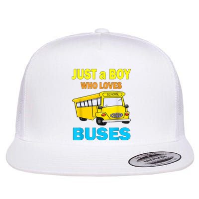 Just A Boy Who Loves School Buses & Cute Bus Lovers Flat Bill Trucker Hat