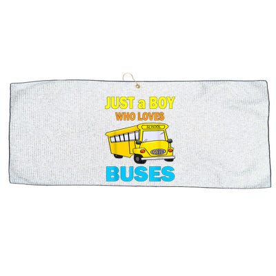Just A Boy Who Loves School Buses & Cute Bus Lovers Large Microfiber Waffle Golf Towel
