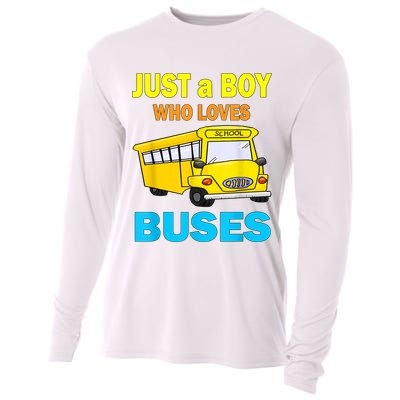 Just A Boy Who Loves School Buses & Cute Bus Lovers Cooling Performance Long Sleeve Crew