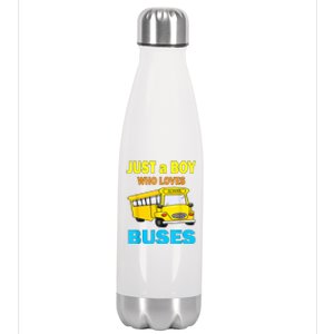 Just A Boy Who Loves School Buses & Cute Bus Lovers Stainless Steel Insulated Water Bottle