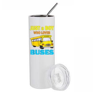 Just A Boy Who Loves School Buses & Cute Bus Lovers Stainless Steel Tumbler