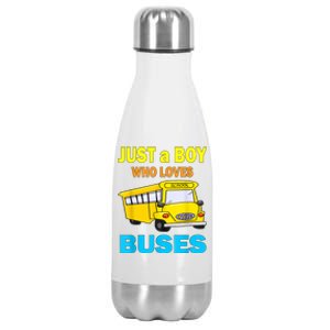 Just A Boy Who Loves School Buses & Cute Bus Lovers Stainless Steel Insulated Water Bottle