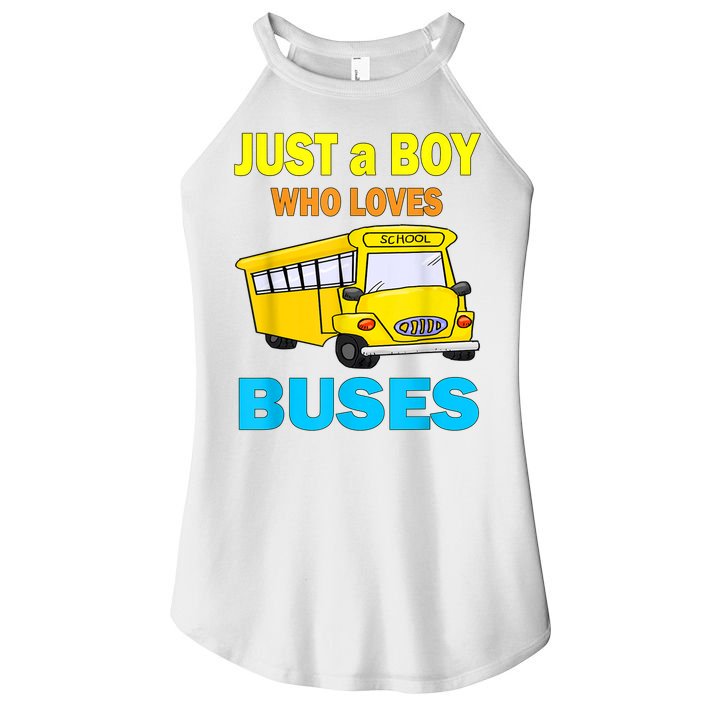 Just A Boy Who Loves School Buses & Cute Bus Lovers Women's Perfect Tri Rocker Tank