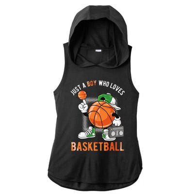 Just A Boy Who Loves Basketball Ladies PosiCharge Tri-Blend Wicking Draft Hoodie Tank