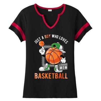 Just A Boy Who Loves Basketball Ladies Halftime Notch Neck Tee