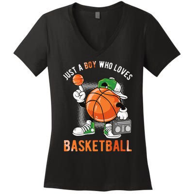 Just A Boy Who Loves Basketball Women's V-Neck T-Shirt