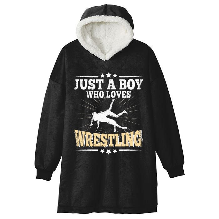 Just A Boy Who Loves Wrestling Funny Wrestle Lover Wrestler Hooded Wearable Blanket