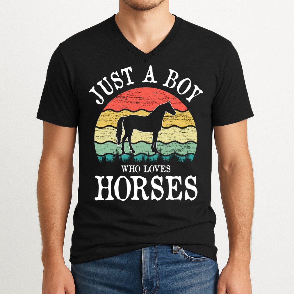 Just A Boy Who Loves Horses Gift V-Neck T-Shirt