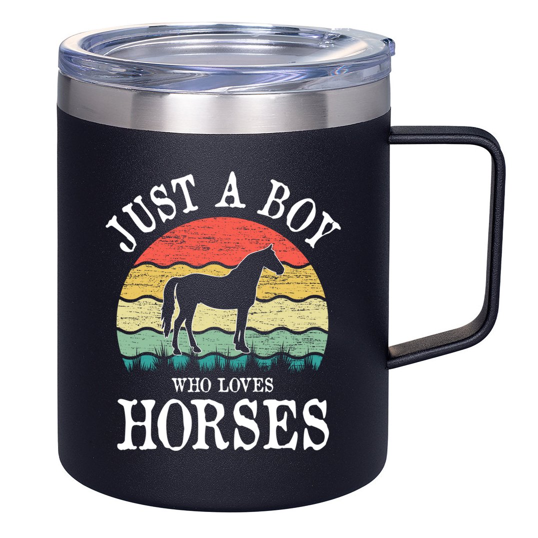 Just A Boy Who Loves Horses Gift 12oz Stainless Steel Coffee Mug