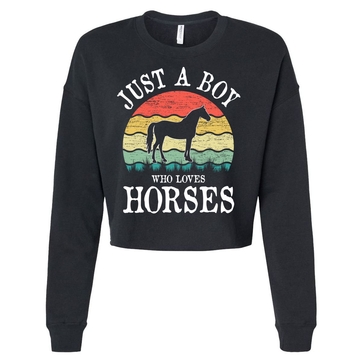 Just A Boy Who Loves Horses Gift Cropped Pullover Crew