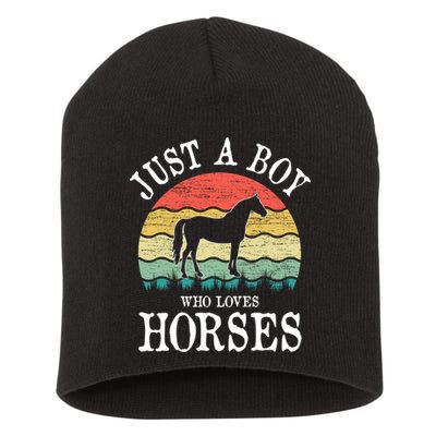 Just A Boy Who Loves Horses Gift Short Acrylic Beanie