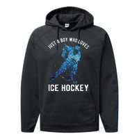 Just A Boy Who Loves Ice Hockey Performance Fleece Hoodie